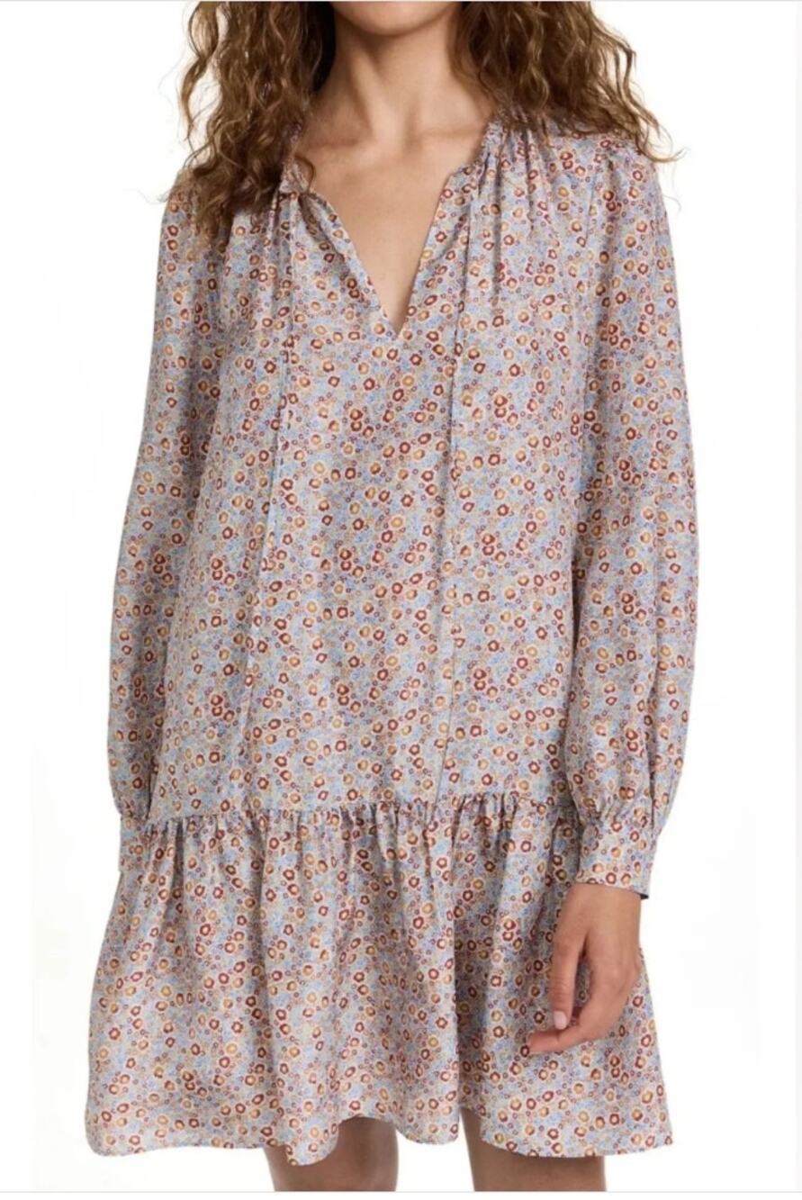 Rebecca Taylor Silk Dress S Ditsy Floral Violet Fleur Mini Pockets Boho Peasant